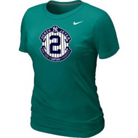 Wholesale Cheap Women\'s Nike New York Yankees #2 Derek Jeter Official Final Season Commemorative Logo Blended T-Shirt Light Green