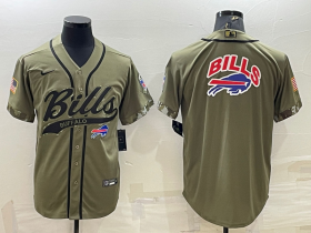 Wholesale Cheap Men\'s Buffalo Bills Olive Salute to Service Team Big Logo Cool Base Stitched Baseball Jersey