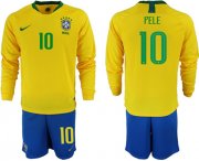 Wholesale Cheap Brazil #10 Pele Home Long Sleeves Soccer Country Jersey