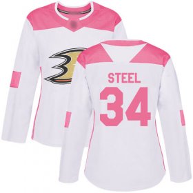 Wholesale Cheap Adidas Ducks #34 Sam Steel White/Pink Authentic Fashion Women\'s Stitched NHL Jersey