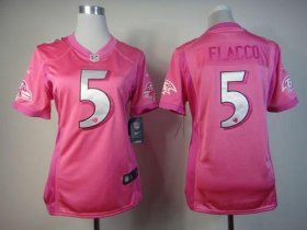 Wholesale Cheap Nike Ravens #5 Joe Flacco Pink Women\'s Be Luv\'d Stitched NFL Elite Jersey