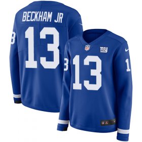 Wholesale Cheap Nike Giants #13 Odell Beckham Jr Royal Blue Team Color Women\'s Stitched NFL Limited Therma Long Sleeve Jersey