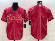 Wholesale Cheap Men's Chicago Bulls Blank Red Pinstripe With Patch Cool Base Stitched Baseball Jersey