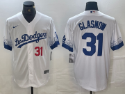 Cheap Men's Los Angeles Dodgers #31 Tyler Glasnow Number White 2021 City Connect Cool Base Stitched Jerseys