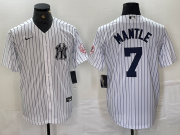 Cheap Men's New York Yankees #7 Mickey Mantle Name White With Patch 2024 Cool Base Stitched Jersey