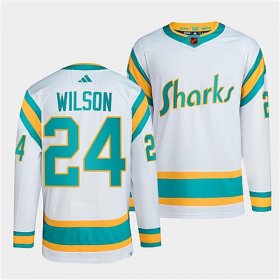 Wholesale Cheap Men\'s San Jose Sharks #24 Doug Wilson White 2022 Reverse Retro Stitched Jersey