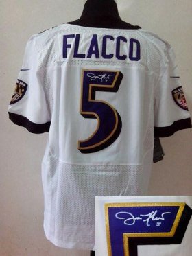 Wholesale Cheap Nike Ravens #5 Joe Flacco White Men\'s Stitched NFL Elite Autographed Jersey