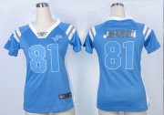 Wholesale Cheap Nike Lions #81 Calvin Johnson Light Blue Team Color Women's Stitched NFL Elite Draft Him Shimmer Jersey