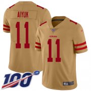 Wholesale Cheap Nike 49ers #11 Brandon Aiyuk Gold Youth Stitched NFL Limited Inverted Legend 100th Season Jersey