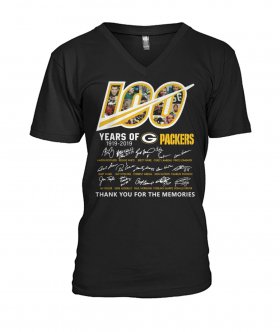 Wholesale Cheap Green Bay Packers 100 Seasons Memories Women\'s V-Neck T-Shirt Black