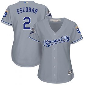 Wholesale Cheap Royals #2 Alcides Escobar Grey Road Women\'s Stitched MLB Jersey