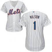 Wholesale Cheap Mets #1 Mookie Wilson White(Blue Strip) Home Women's Stitched MLB Jersey
