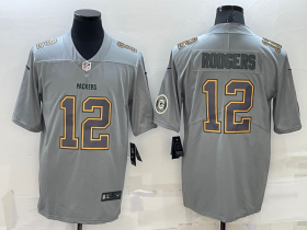 Wholesale Men\'s Green Bay Packers #12 Aaron Rodgers LOGO Grey Atmosphere Fashion 2022 Vapor Untouchable Stitched Limited Jersey