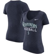 Wholesale Cheap Seattle Mariners Nike Women's Practice 1.7 Tri-Blend V-Neck T-Shirt Heathered Navy
