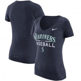 Wholesale Cheap Seattle Mariners Nike Women\'s Practice 1.7 Tri-Blend V-Neck T-Shirt Heathered Navy