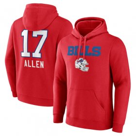 Cheap Men\'s Buffalo Bills #17 Josh Allen Red Team Wordmark Player Name & Number Pullover Hoodie