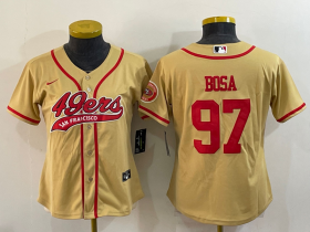 Wholesale Cheap Women\'s San Francisco 49ers #97 Nick Bosa Gold With Patch Cool Base Stitched Baseball Jersey
