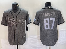 Cheap Men\'s Detroit Lions #87 Sam LaPorta Gray Cool Base Stitched Baseball Jersey