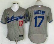 Cheap Men's Los Angeles Dodgers #17 Shohei Ohtani Number Grey With Los Stitched Flex Base Nike Jersey
