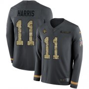 Wholesale Cheap Nike Saints #11 Deonte Harris Anthracite Salute to Service Men's Stitched NFL Limited Therma Long Sleeve Jersey