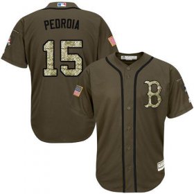 Wholesale Cheap Red Sox #15 Dustin Pedroia Green Salute to Service Stitched MLB Jersey