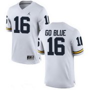 Wholesale Cheap Men's Michigan Wolverines #16 GO BLUE White Stitched College Football Brand Jordan NCAA Jersey