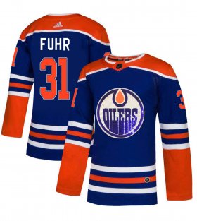 Wholesale Cheap Adidas Oilers #31 Grant Fuhr Royal Blue Sequin Embroidery Fashion Stitched NHL Jersey