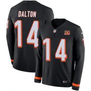 Wholesale Cheap Nike Bengals #14 Andy Dalton Black Team Color Men's Stitched NFL Limited Therma Long Sleeve Jersey