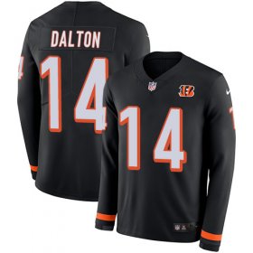 Wholesale Cheap Nike Bengals #14 Andy Dalton Black Team Color Men\'s Stitched NFL Limited Therma Long Sleeve Jersey