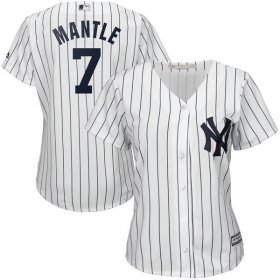 Wholesale Cheap Yankees #7 Mickey Mantle White Strip Women\'s Fashion Stitched MLB Jersey