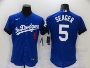 Wholesale Cheap Men's Los Angeles Dodgers #5 Corey Seager Blue 2021 City Connect Flex Base Stitched Jersey