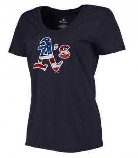 Wholesale Cheap Women\'s Oakland Athletics USA Flag Fashion T-Shirt Navy Blue