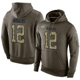 Wholesale Cheap NFL Men\'s Nike Green Bay Packers #12 Aaron Rodgers Stitched Green Olive Salute To Service KO Performance Hoodie