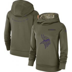 Wholesale Cheap Women\'s Minnesota Vikings Nike Olive Salute to Service Sideline Therma Performance Pullover Hoodie
