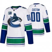 Wholesale Cheap Vancouver Canucks Custom 50th Anniversary Men's White 2019-20 Away Authentic NHL Jersey