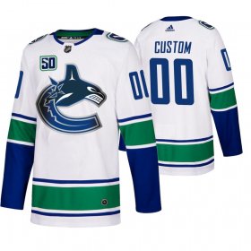Wholesale Cheap Vancouver Canucks Custom 50th Anniversary Men\'s White 2019-20 Away Authentic NHL Jersey