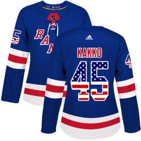 Wholesale Cheap Adidas Rangers #45 Kappo Kakko Royal Blue Home Authentic USA Flag Women\'s Stitched NHL Jersey
