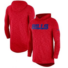 Wholesale Cheap Men\'s Buffalo Bills Nike Red Sideline Slub Performance Hooded Long Sleeve T-Shirt