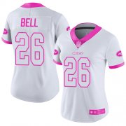 Wholesale Cheap Nike Jets #26 Le'Veon Bell White/Pink Women's Stitched NFL Limited Rush Fashion Jersey
