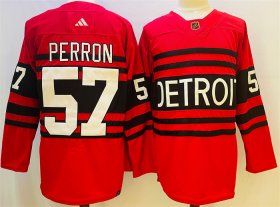 Wholesale Cheap Men\'s Detroit Red Wings #57 David Perron Red 2022-23 Reverse Retro Stitched Jersey