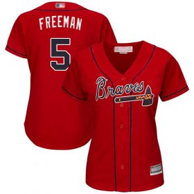 Wholesale Cheap Braves #5 Freddie Freeman Red Alternate Women\'s Stitched MLB Jersey