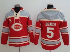 Wholesale Cheap Reds #5 Johnny Bench Red Sawyer Hooded Sweatshirt MLB Hoodie