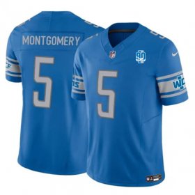 Cheap Men\'s Detroit Lions #5 David Montgomery Blue 2023 F.U.S.E. 90th Anniversary Vapor Untouchable Limited Stitched Jersey