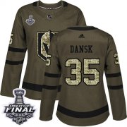 Wholesale Cheap Adidas Golden Knights #35 Oscar Dansk Green Salute to Service 2018 Stanley Cup Final Women's Stitched NHL Jersey