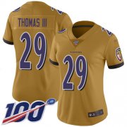Wholesale Cheap Nike Ravens #29 Earl Thomas III Gold Women's Stitched NFL Limited Inverted Legend 100th Season Jersey