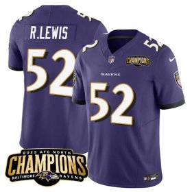 Cheap Men\'s Baltimore Ravens #52 Ray Lewis Purple 2023 F.U.S.E. AFC North Champions Vapor Limited Football Stitched Jersey