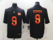 Wholesale Cheap Men's Cincinnati Bengals #9 Joe Burrow Black Red Orange Stripe Vapor Limited Nike NFL Jersey