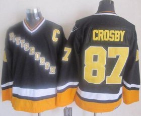 Wholesale Cheap Penguins #87 Sidney Crosby Black/Yellow CCM Throwback Stitched NHL Jersey