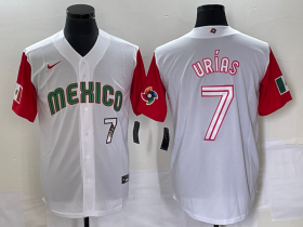 Wholesale Cheap Men\'s Mexico Baseball #7 Julio Urias Number 2023 White Red World Classic Stitched Jersey 45