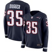 Wholesale Cheap Nike Patriots #35 Kyle Dugger Navy Blue Team Color Women's Stitched NFL Limited Therma Long Sleeve Jersey